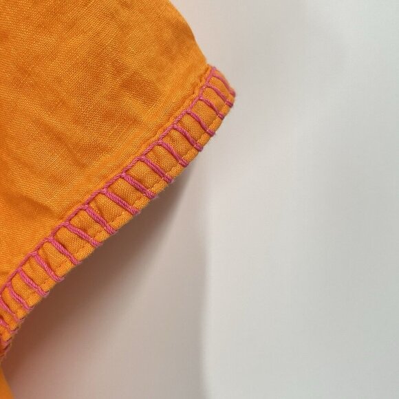 Magaschoni Orange Linen Short Sleeve Embroidered T Shirt Sz Medium - Picture 5 of 6
